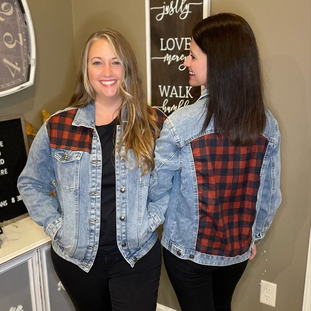 Crazy Train Mountain Mornings Denim Jacket | Red & Black Buffalo Plaid